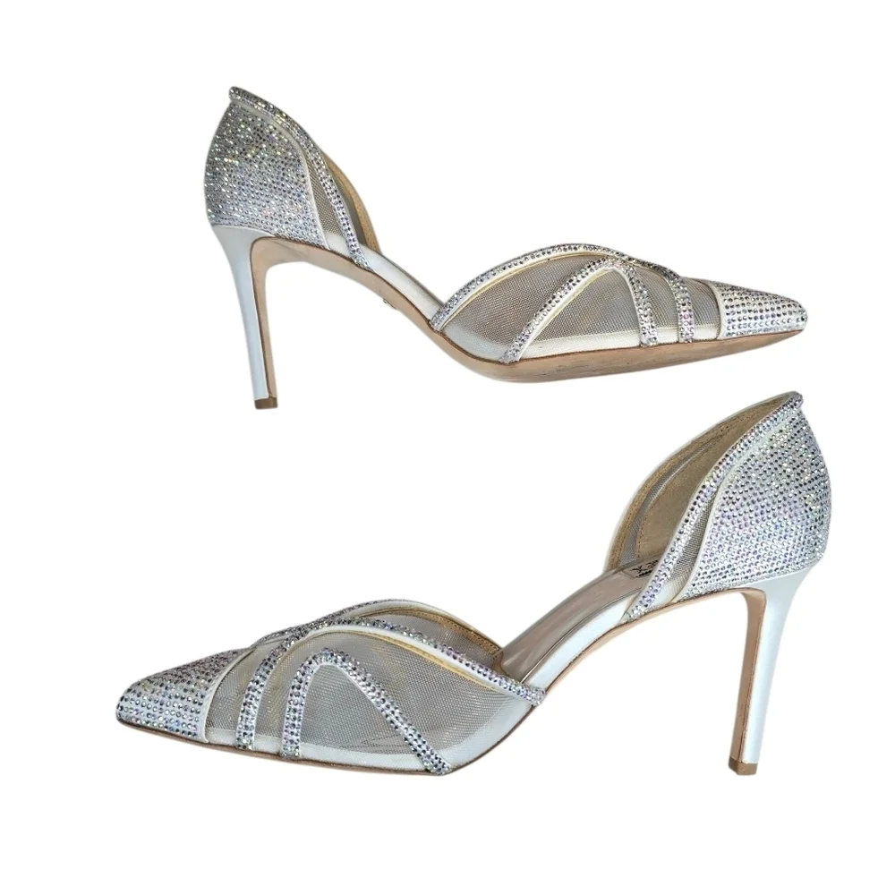 Badgley Mischka Haze Slip-On Silver Crystal Pointed Toe Pumps Heels Size 10